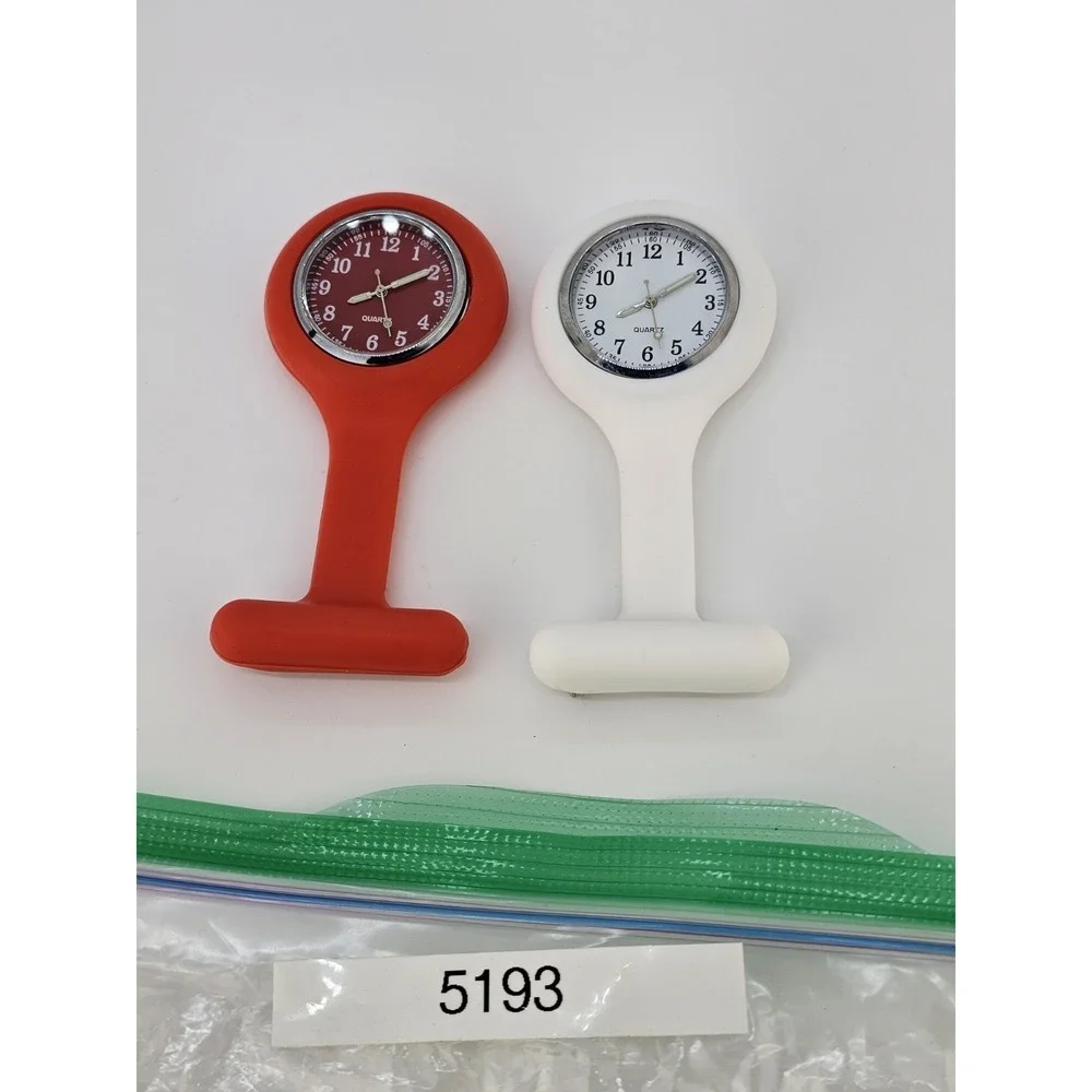 2X Nurse Watch White Red Silicone Nurse Watch Brooch Tunic Fob Watch New Battery